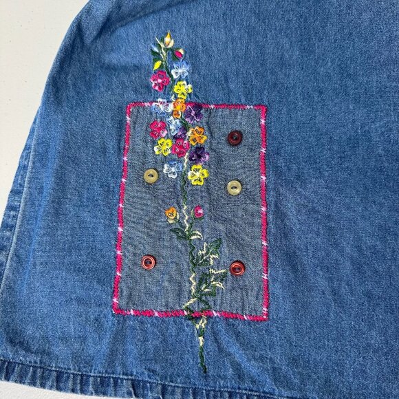 Vintage New Direction Denim Maxi Dress Small Floral Embroidered 2 piece - Picture 7 of 14